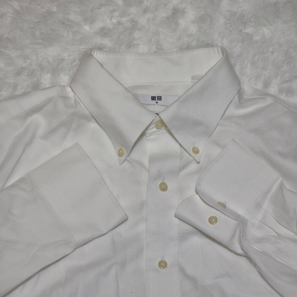 Uniqlo Shirt Mens Medium White Super Non Iron Slim Fit Long Sleeve Button Down